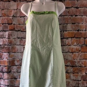 Isaac Mizrahi Size 14 Dress Green-White Seersucker